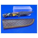 Custom Stone-Inlay Fixed Blade Knife & Sheath