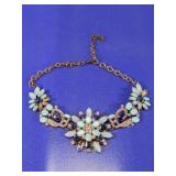 Aqua Floral Statement Bib Necklace