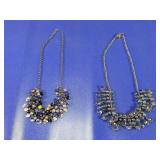 (2) Blue Beaded Statement Necklaces