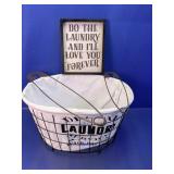 Rustic Laundry Basket & Decorative Wall Sign