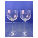 (2) Etched Stemmed Wine Glasses