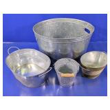 (4)Galvanized Metal Tubs & Buckets Lot