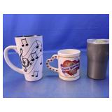 (3) Assorted Metal & Glass Mugs