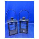 (2) Black Metal Candle Lanterns