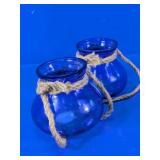 Blue Glass Rope Jar Lanterns Set of Two
