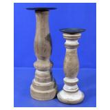 Rustic-style Wood Candle Holders Pair