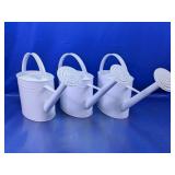 (3) White Metal Decorative Watering Cans