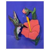 (2)Metal Hummingbird & Hibiscus Wall Art
