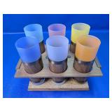 Frosted Glass Cups in Wooden Holder