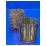 Mid-Century Ribbed Amber Glass Votive Holders