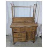 (1) Oak Washstand Cabinet with Towel Bar