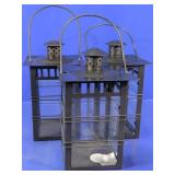 Black Metal and Glass Lantern Candle Holders