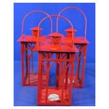Red Metal and Glass Lantern Candle Holders