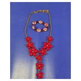 (2) Red Flower Necklace&Peppermint Bead Bracelet