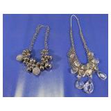 (2) Silver Statement Bib & Crystal Drop Necklace