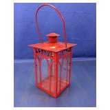 Red Metal Glass Panel Candle Lantern