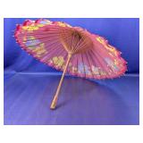 Floral Paper Parasol Umbrella w/ Wooden Handle