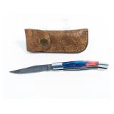 Custom Damascus Folding Knife w/Sheath