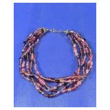 Purple Multi-Strand Acrylic Beaded Necklace