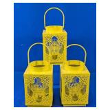 Yellow Metal and Glass Lanterns Set of Three