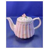 Pink Floral Striped Ceramic Teapot with Lid