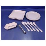 (11) Threshold White Serving Dish & Spoon Set