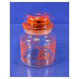 Floral Orange Glass Apothecary Jar with Lid