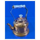 Vintage Copper Tea Kettle with Ceramic Accents