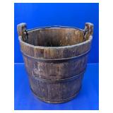 Rustic Wooden Bucket With Metal Handle