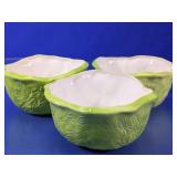 (3) Green Ceramic Leaf Bowls