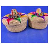 Woven Lidded Baskets with Yarn Accents