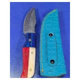 Custom Damascus Texas Flag Knife w/Sheath