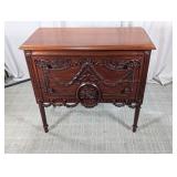 Heavily Carved Mahogany Finish Two-Drawer Commode