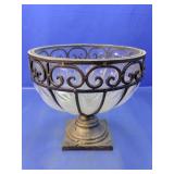 (1) Decorative Glass & Metal Pedestal Bowl