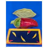 Ceramic Chili Pepper Trays & Leaf Dish