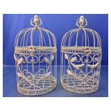 (2) Cream Metal Bird & Leaf Decorative Birdcages