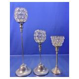 (3) Metal Crystal Candle Holders