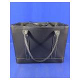 Large Black Faux Leather Open-Top Tote Bag