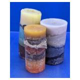 Rustic Trio of Multi-Colored Pillar Candles