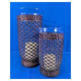 (2)Seagrass Wrapped Glass Hurricane Vases