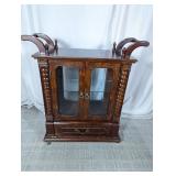 Ornate Wood Rolling Bar Cart with Display Cabinet