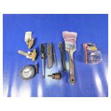 Mixed Hardware Lot: Valves, Tools, and Brushes