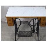 Antique Singer Sewing Machine Marble-Top Table
