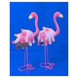 Pair of Pink Metal Flamingo Garden Statues