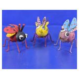 Whimsical Trio of Metal Garden Bug Figurines