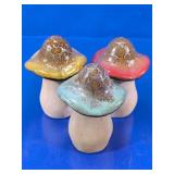 Set of 3 Colorful Glazed Clay Mushrooms