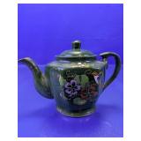 Vintage Floral Forest Green Glass Teapot