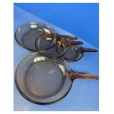 (4) Vintage Smoke Glass Fry Pan Set