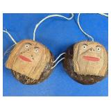 (2) Handcrafted Coconut Face Wall Hangings