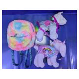 Plush Animals & Rainbow Furry Bags
